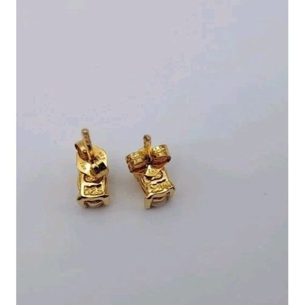 Sterling Silver Gold-Tone Stud Oval White Faux Opal Earrings - Picture 4 of 6